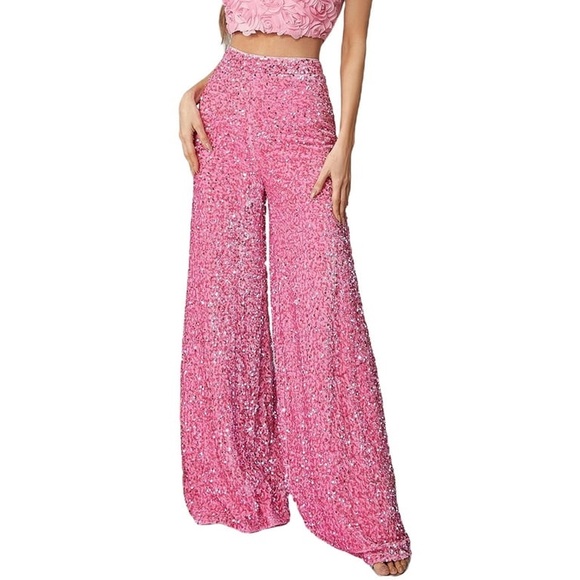 Faeriesty Pants - Faeriesty pink sequin wide leg pants in size large.